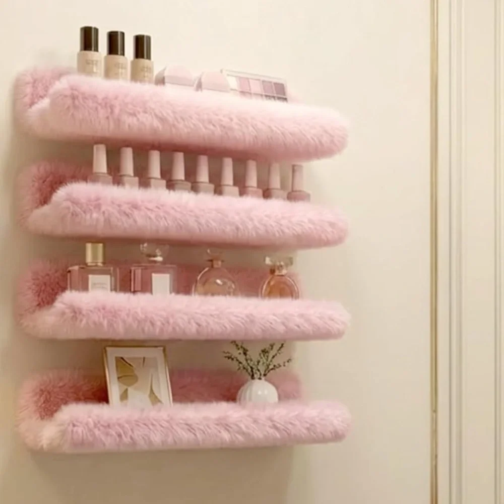 **TRADE**Soft Pink Faux Fur Wall Shelf - Plush Home Wall Decor Set of 4